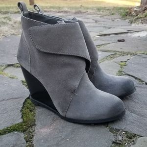 BCBGeneration Grey / Gray suede wedge ankle bootie